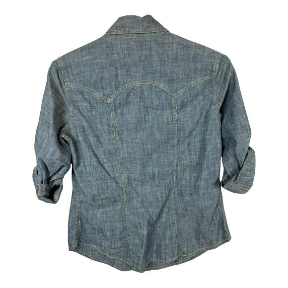 Gap Chambray Denim Pearl Snap Shirt Blouse Emo Western Medium XS - Picture 9 of 12